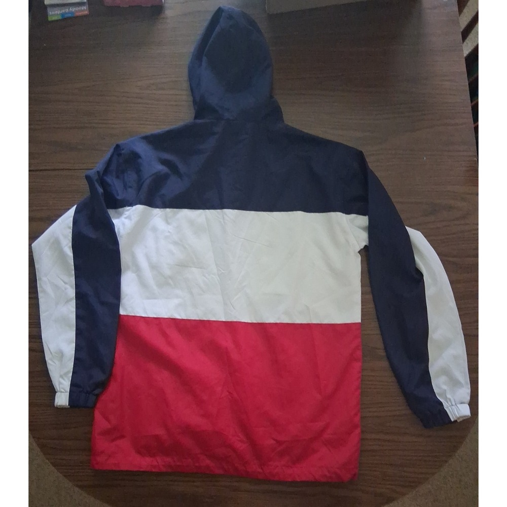 CSG Men's Medium Red White Blue Lightweight Windbreaker Zip Up Hooded read - Picture 5 of 10